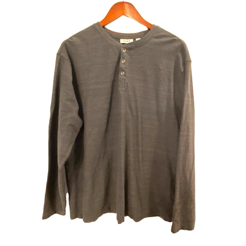 ROWM Men's Gray 100% Cotton Long Sleeve 3-Button Crew Neck Pullover Size X-Large